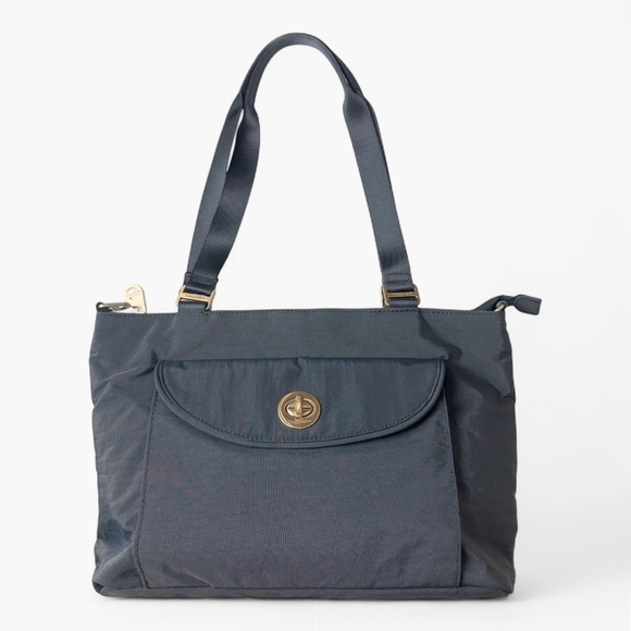 Baggallini Women's Gray Gold Hardware Nylon Med-Size Shoulder Bag Travel Tote - Picture 1 of 10